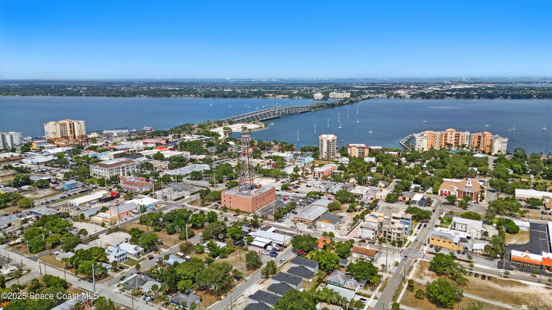 Aerial view of a Space Coast commercial district in Brevard County